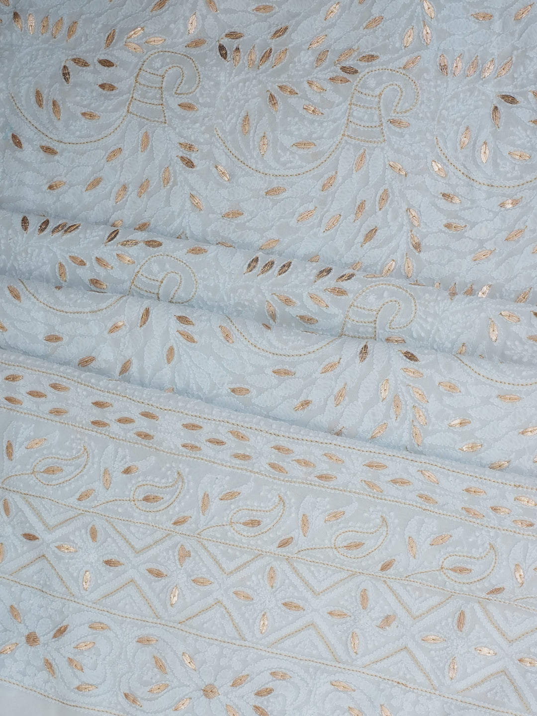 Ada Hand Embroidered Blue Viscose Georgette Lucknowi Chikankari Unstitched Kurta Dupatta With Gota Patti Work 01A962617