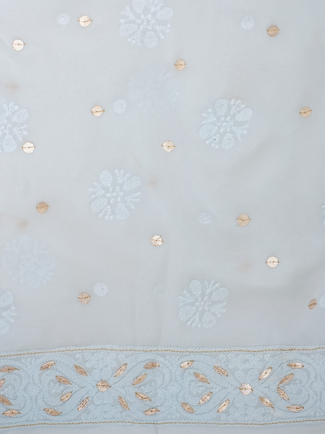 Ada Hand Embroidered Blue Viscose Georgette Lucknowi Chikankari Unstitched Kurta Dupatta Set With Gota Patti Work 01A962617