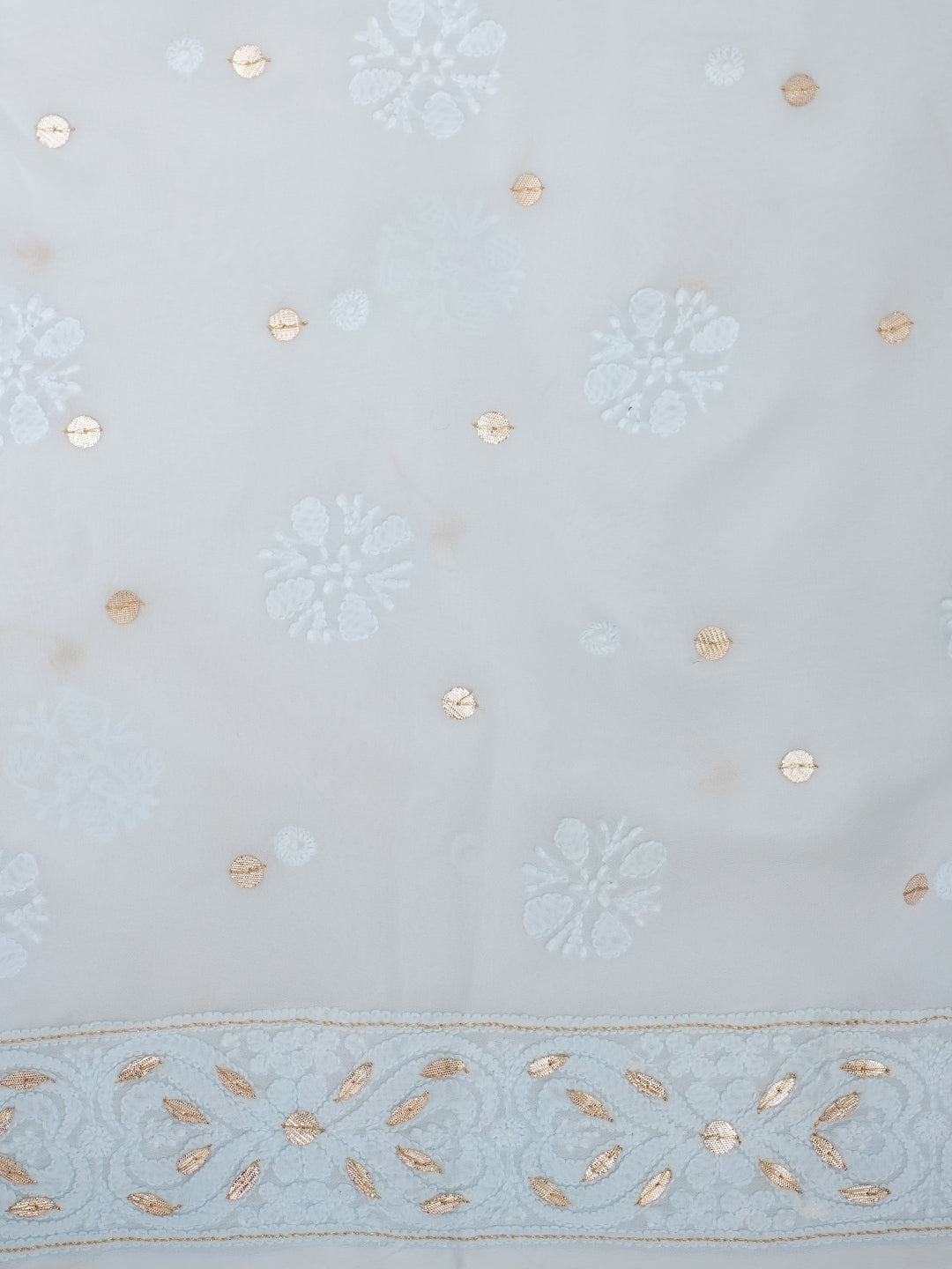 Ada Hand Embroidered Blue Viscose Georgette Lucknowi Chikankari Unstitched Kurta Dupatta With Gota Patti Work 01A962617