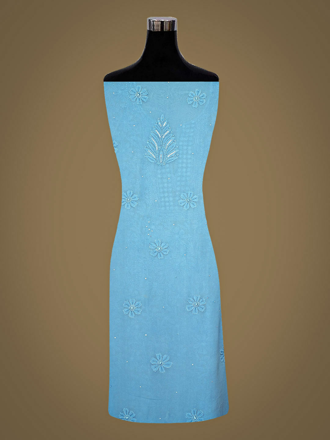 Ada Hand Embroidered Blue Viscose Georgette Unstitched Lucknowi Chikankari Kurta Dupatta Set With Cutdana Work 01A946289
