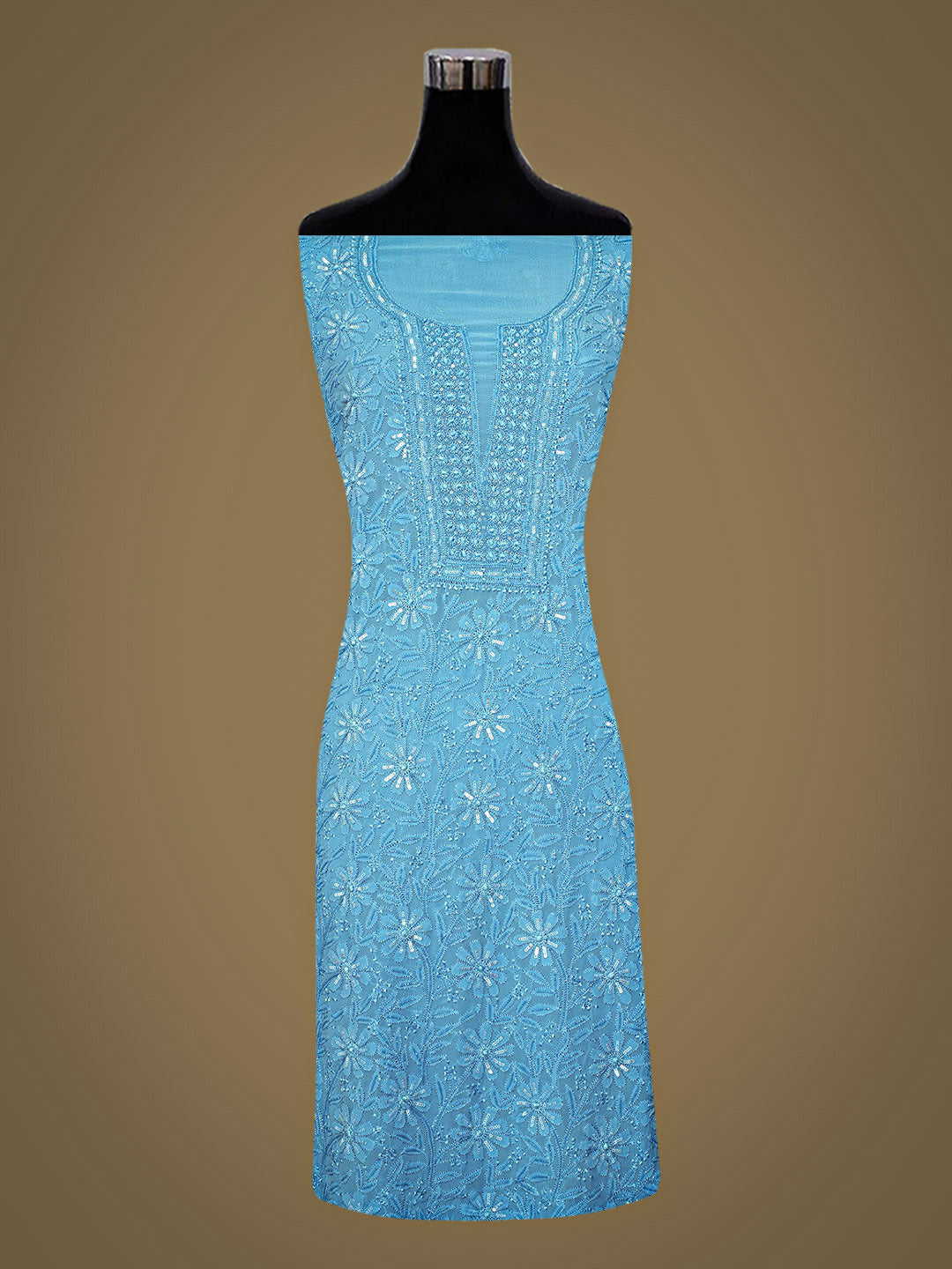 Ada Hand Embroidered Blue Viscose Georgette Unstitched Lucknowi Chikankari Kurta Dupatta Set With Cutdana Work 01A946289