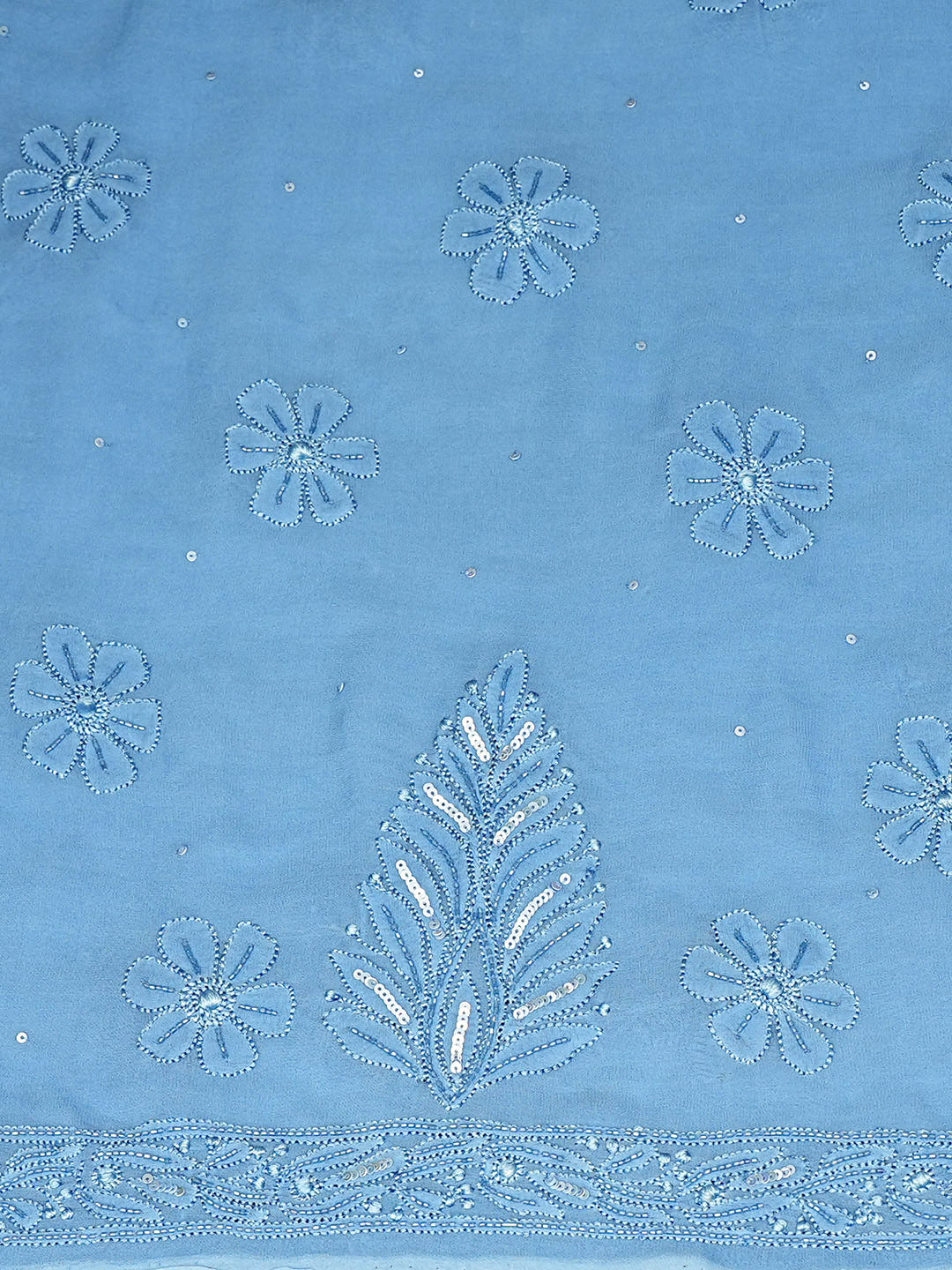 Ada Hand Embroidered Blue Viscose Georgette Unstitched Lucknowi Chikankari Kurta Dupatta Set With Cutdana Work 01A946289