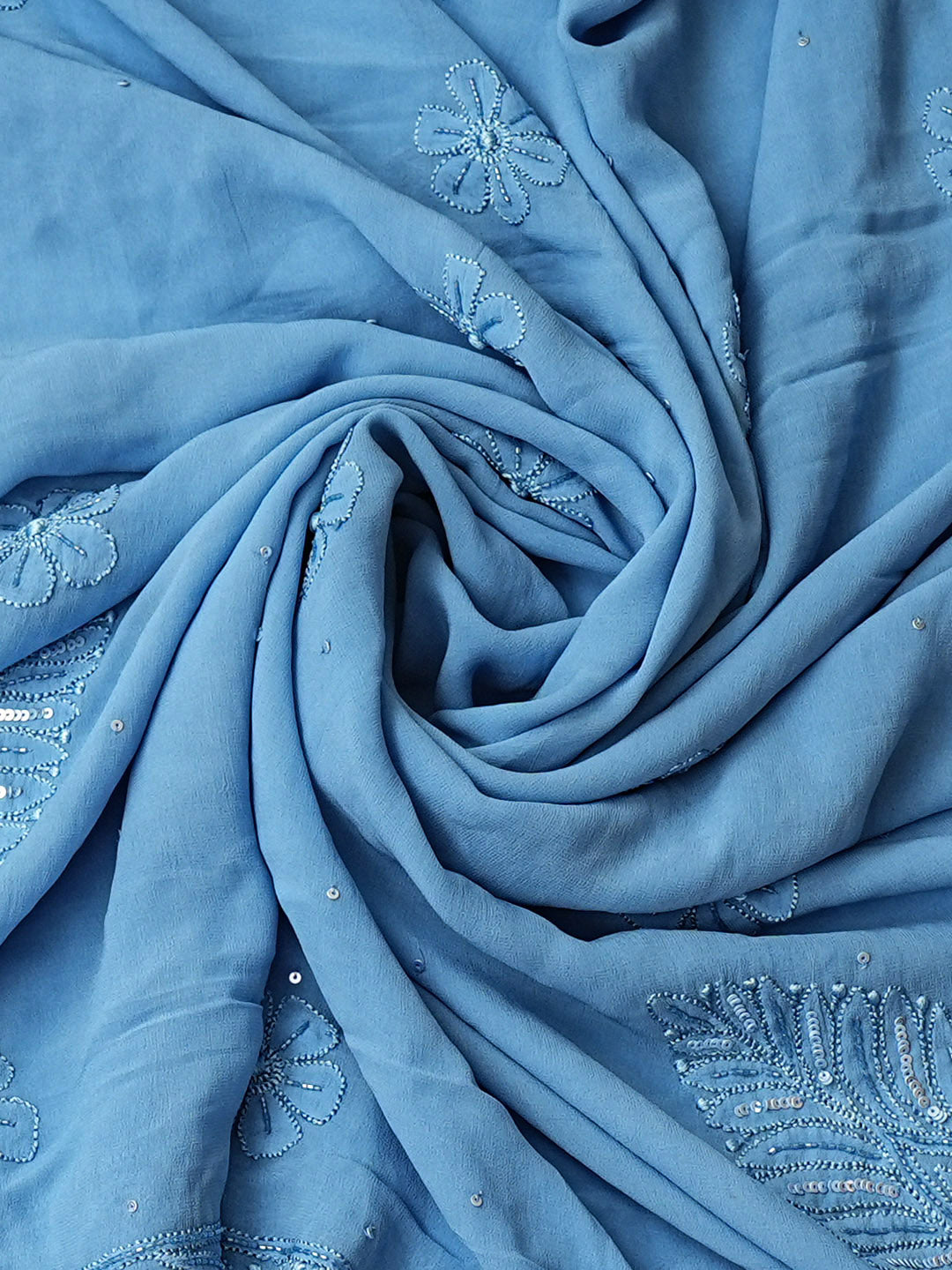 Ada Hand Embroidered Blue Viscose Georgette Unstitched Lucknowi Chikankari Kurta Dupatta Set With Cutdana Work 01A946289