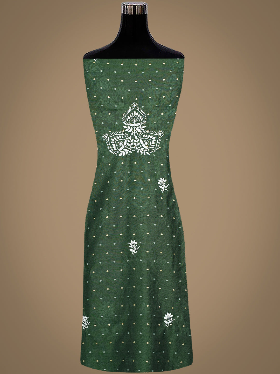 Ada Hand Embroidered Bottle Green Chanderi Lucknowi Chikankari Unstitched Suit Piece 01A989941