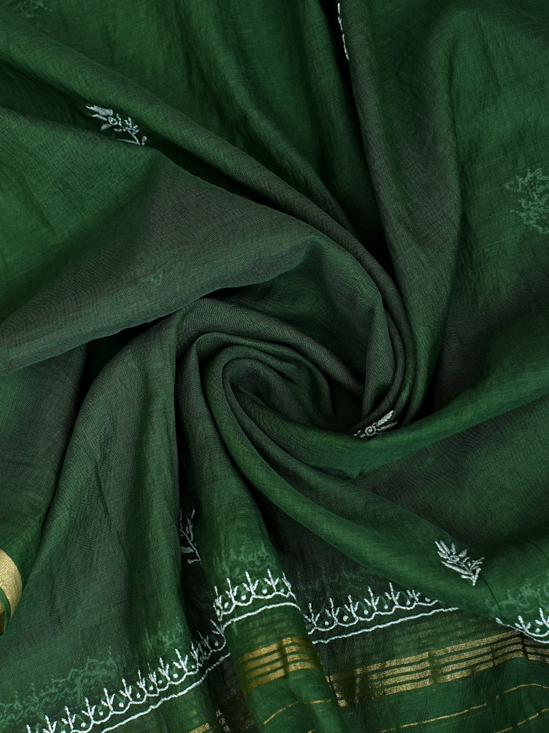 Ada Hand Embroidered Bottle Green Chanderi Lucknowi Chikankari Unstitched Suit Piece 01A989941