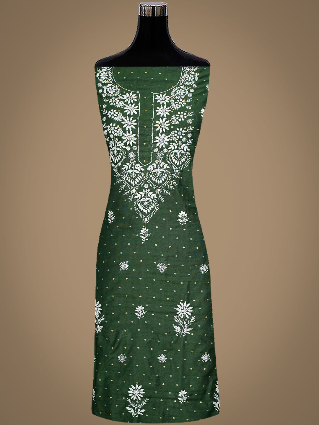 Ada Hand Embroidered Bottle Green Chanderi Lucknowi Chikankari Unstitched Suit Piece 01A989941
