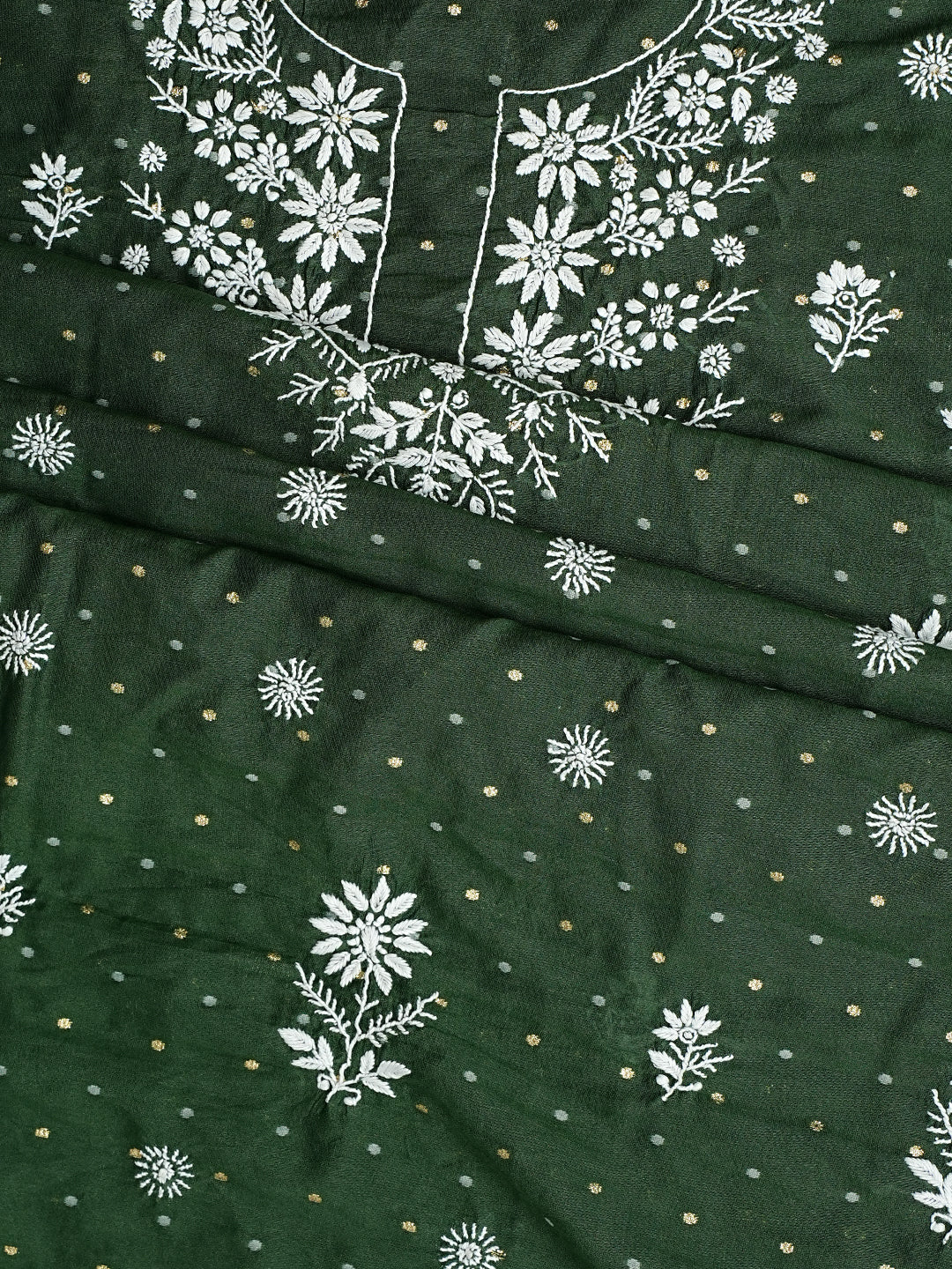 Ada Hand Embroidered Bottle Green Chanderi Lucknowi Chikankari Unstitched Suit Piece 01A989941