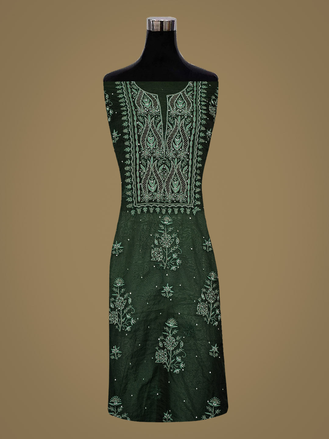 Ada Hand Embroidered Bottle Green Organza Lucknowi Chikankari Unstitched Kurta Dupatta Set With Cutdana Work 01A742232
