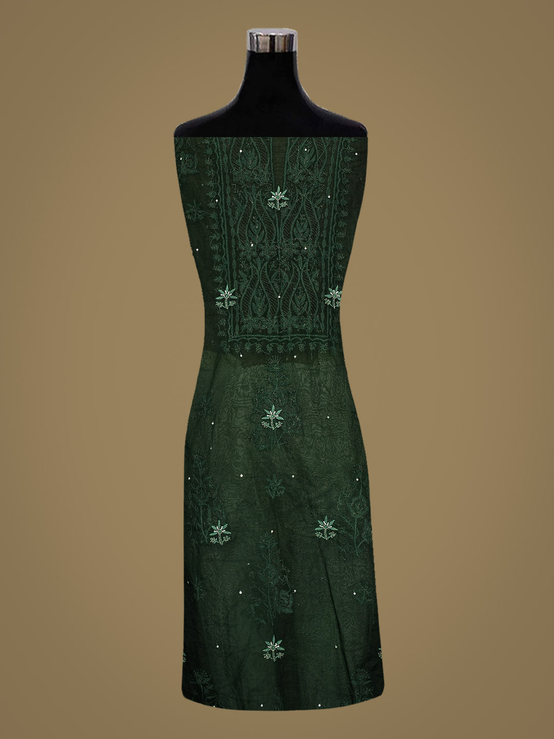 Ada Hand Embroidered Bottle Green Organza Lucknowi Chikankari Unstitched Kurta Dupatta Set With Cutdana Work 01A742232
