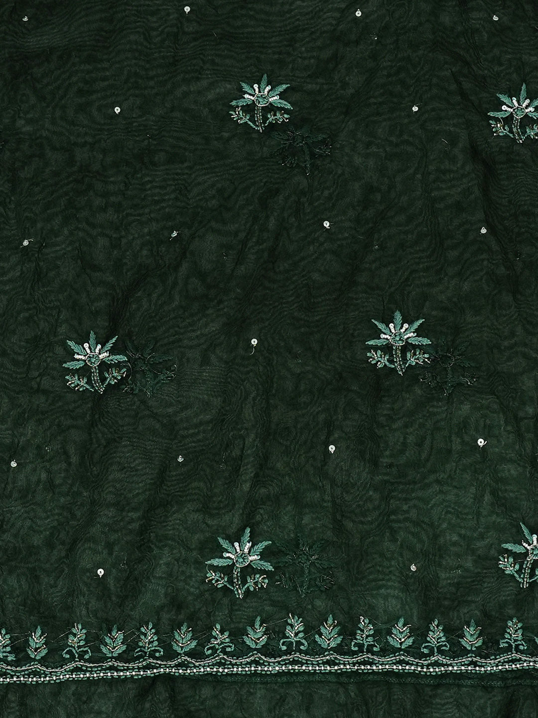 Ada Hand Embroidered Bottle Green Organza Lucknowi Chikankari Unstitched Kurta Dupatta Set With Cutdana Work 01A742232