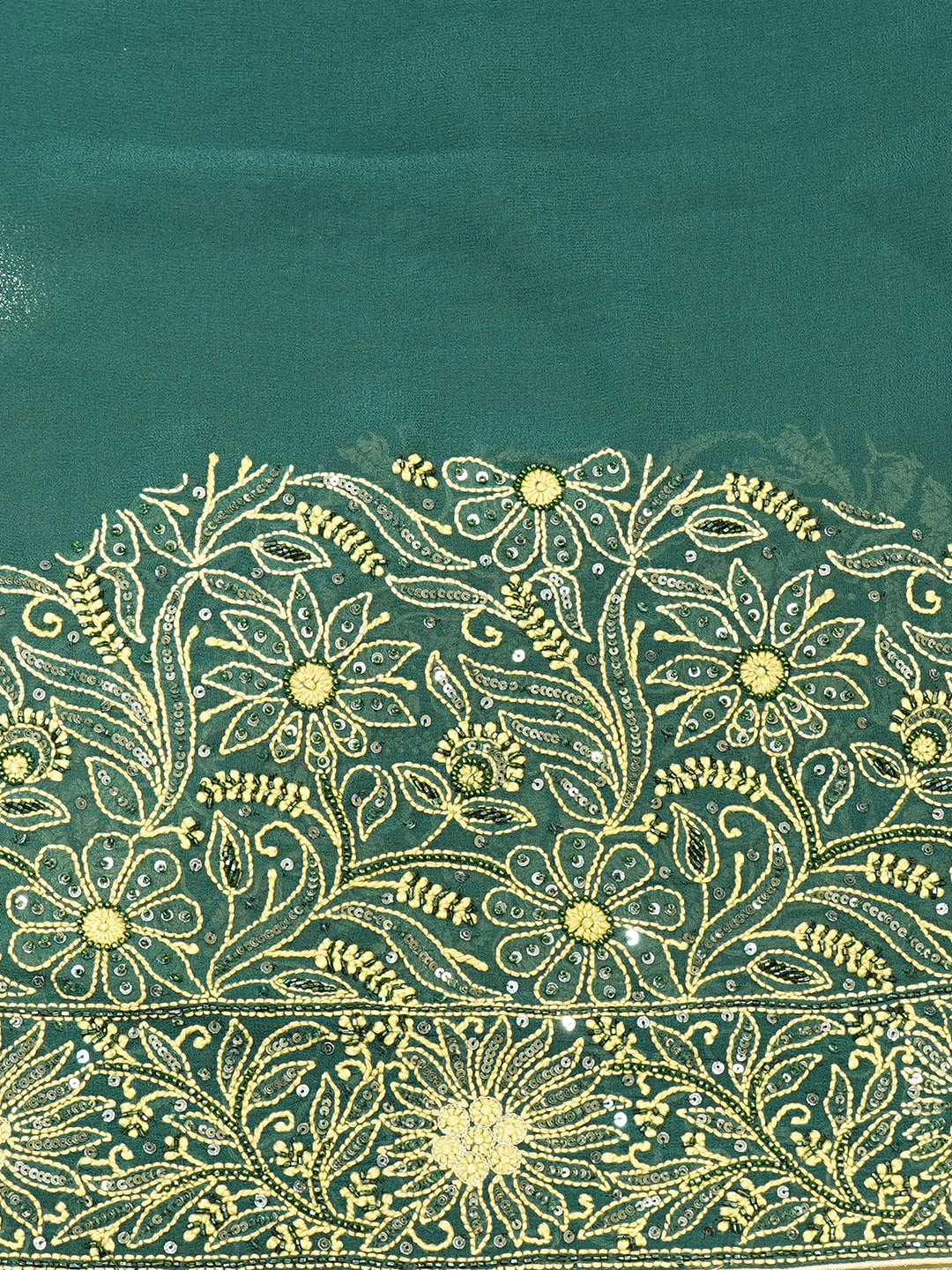 Ada Hand Embroidered Bottle Green Pure Georgette Lucknowi Chikankari Saree With Blouse And Sequinned Work 01A947778