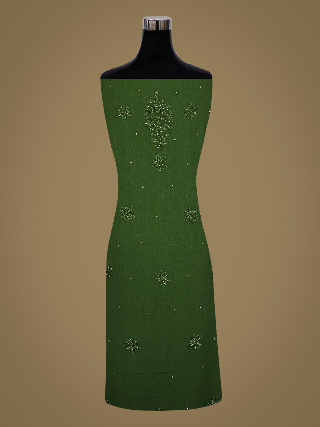 Ada Hand Embroidered Bottle Green Viscose Georgette Lucknowi Chikankari Unstitched Kurta Dupatta Set with Cutdana Work 01A933478