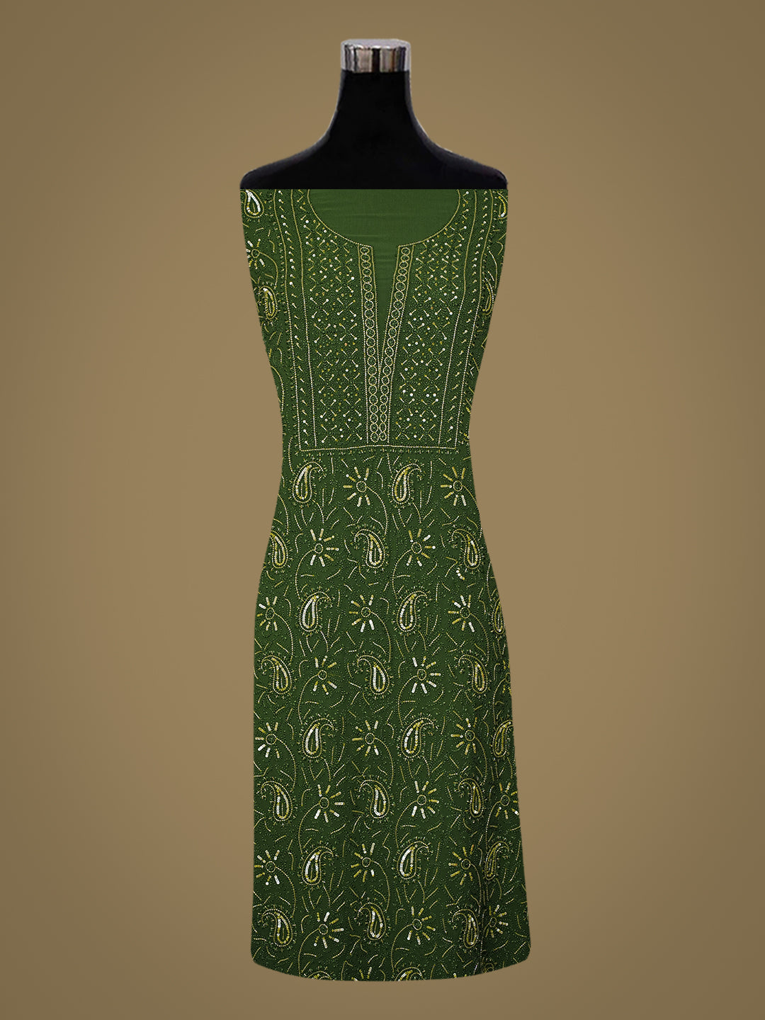 Ada Hand Embroidered Bottle Green Viscose Georgette Lucknowi Chikankari Unstitched Kurta Dupatta Set with Cutdana Work 01A933478