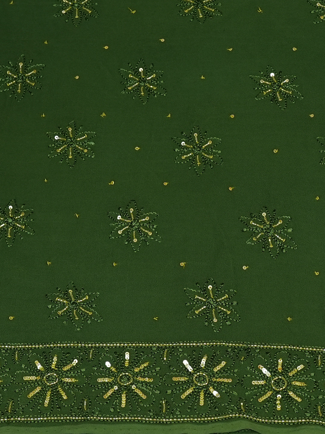Ada Hand Embroidered Bottle Green Viscose Georgette Lucknowi Chikankari Unstitched Kurta Dupatta Set with Cutdana Work 01A933478
