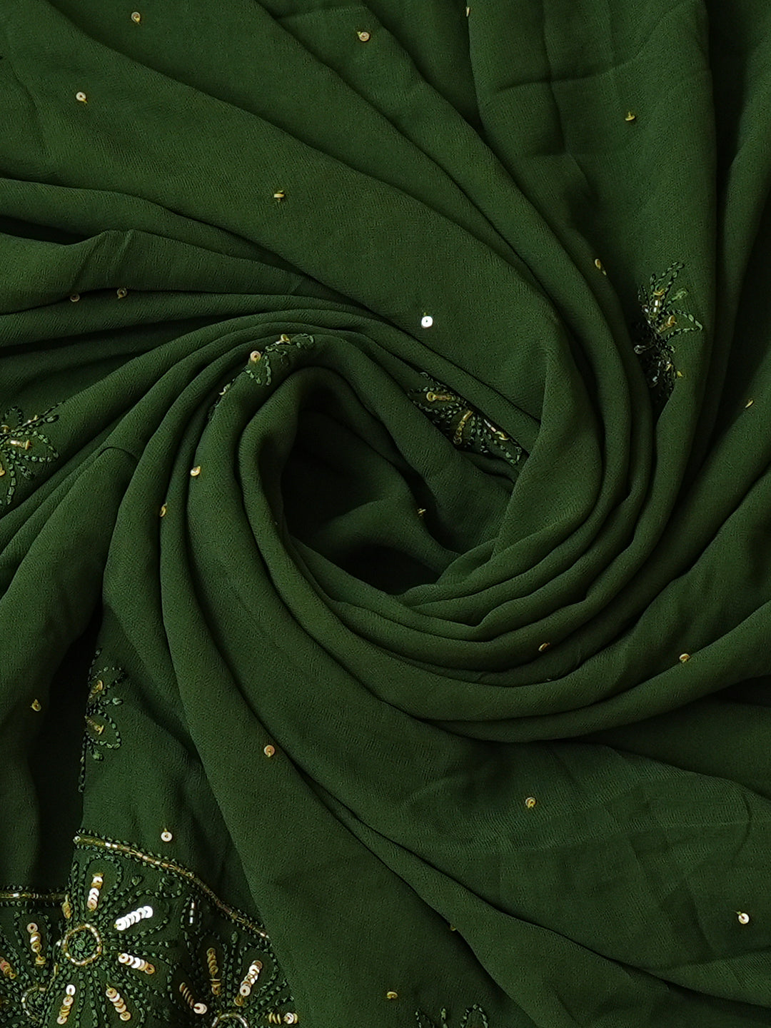 Ada Hand Embroidered Bottle Green Viscose Georgette Lucknowi Chikankari Unstitched Kurta Dupatta Set with Cutdana Work 01A933478