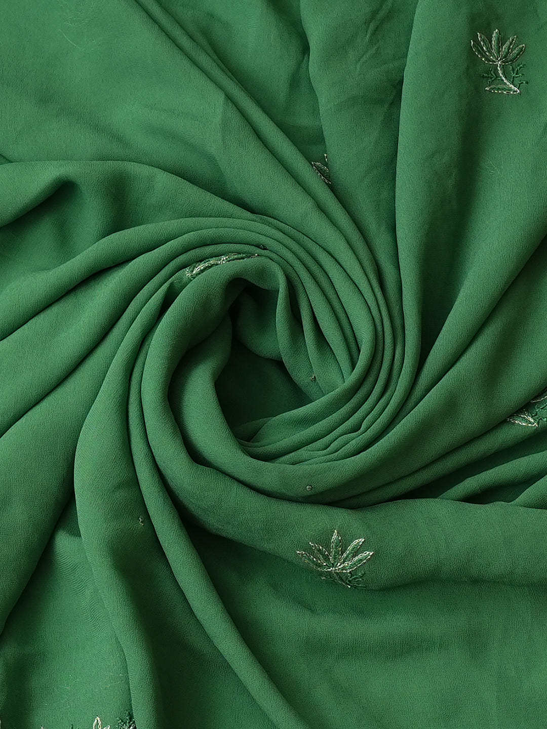 Ada Hand Embroidered Bottle Green Viscose Georgette Lucknowi Chikankari Unstitched Kurta Dupatta Set With Zari Taar Work 01A873604