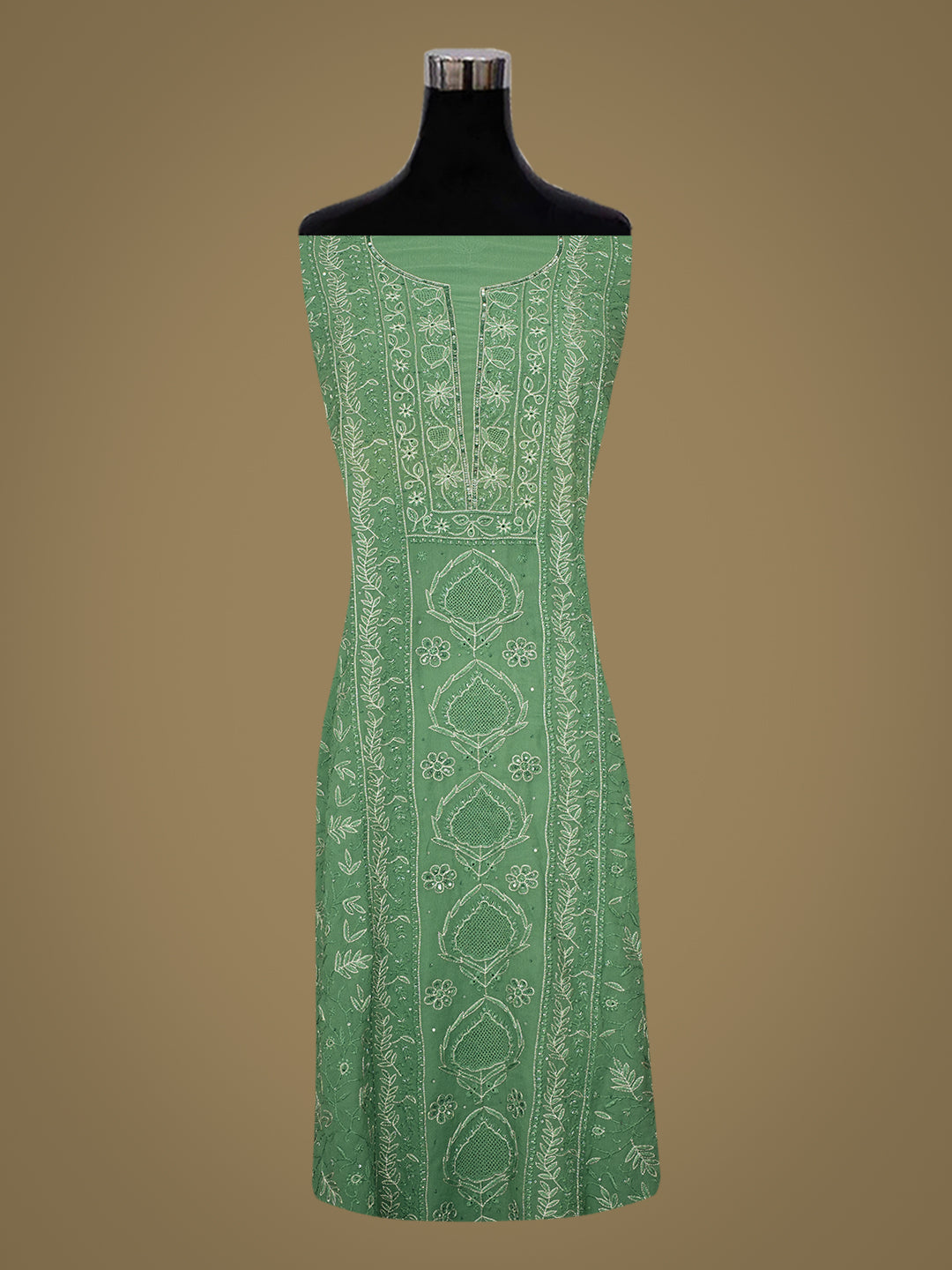 Ada Hand Embroidered Bottle Green Viscose Georgette Lucknowi Chikankari Unstitched Kurta Dupatta With Zari Taar Work 01A873604