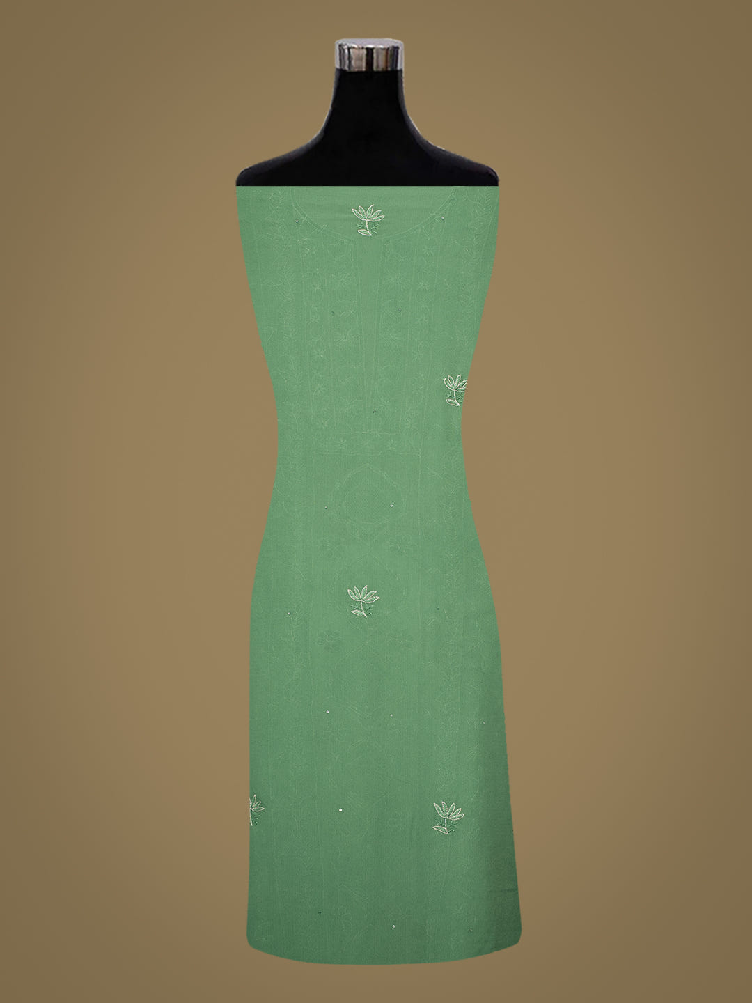 Ada Hand Embroidered Bottle Green Viscose Georgette Lucknowi Chikankari Unstitched Kurta Dupatta Set With Zari Taar Work 01A873604
