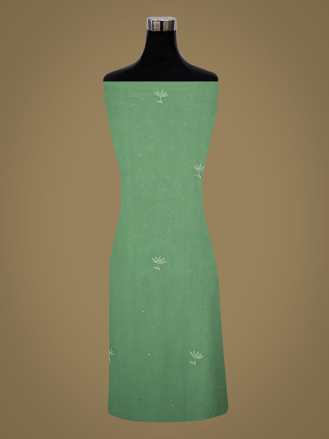 Ada Hand Embroidered Bottle Green Viscose Georgette Lucknowi Chikankari Unstitched Kurta Dupatta With Zari Taar Work 01A873604