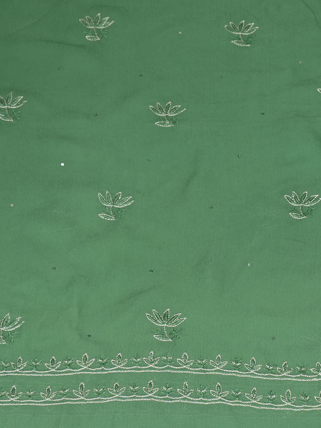 Ada Hand Embroidered Bottle Green Viscose Georgette Lucknowi Chikankari Unstitched Kurta Dupatta Set With Zari Taar Work 01A873604