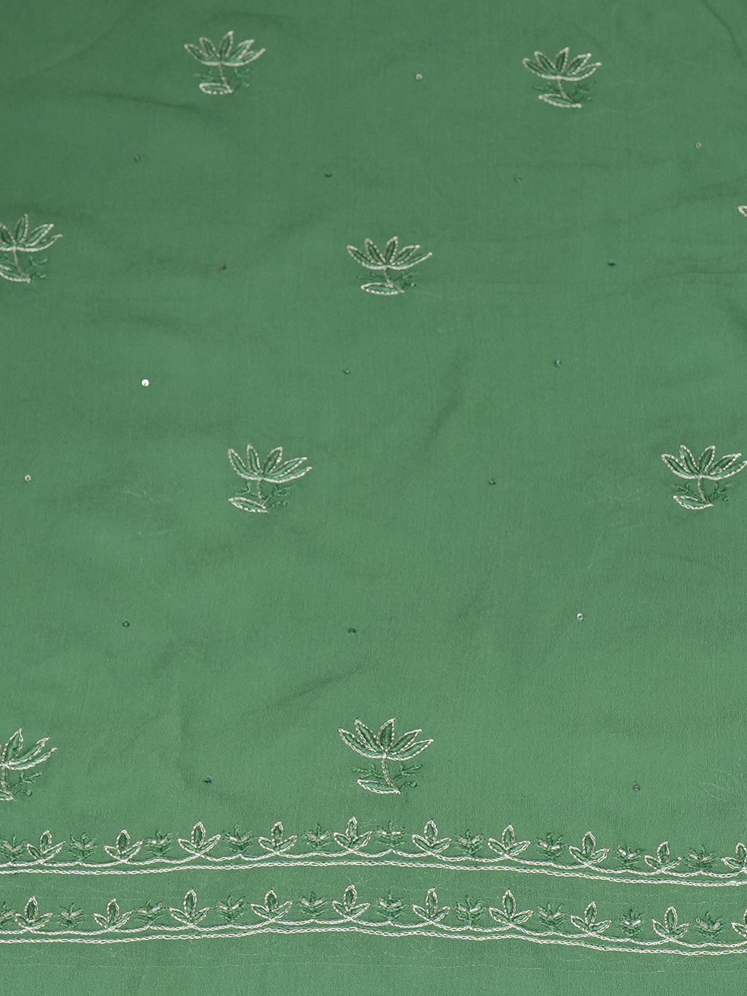Ada Hand Embroidered Bottle Green Viscose Georgette Lucknowi Chikankari Unstitched Kurta Dupatta With Zari Taar Work 01A873604