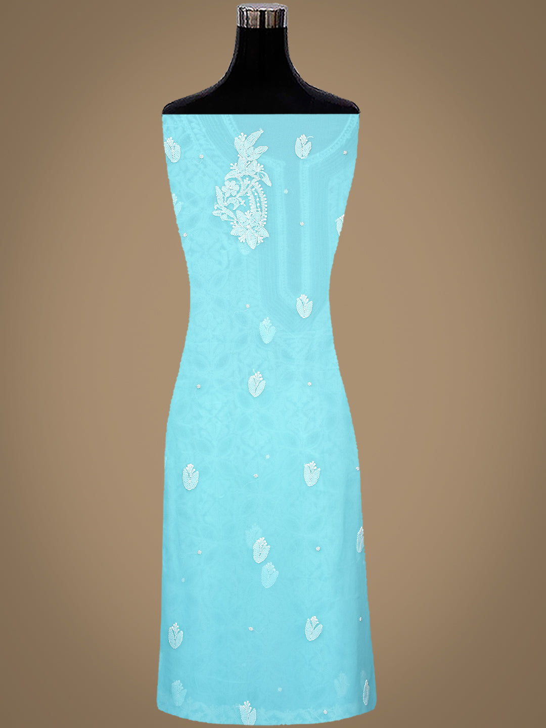 Ada Hand Embroidered Bright Sky Blue Faux Georgette Lucknowi Chikankari Unstitched Suit Piece With Pearl Work 01A998101