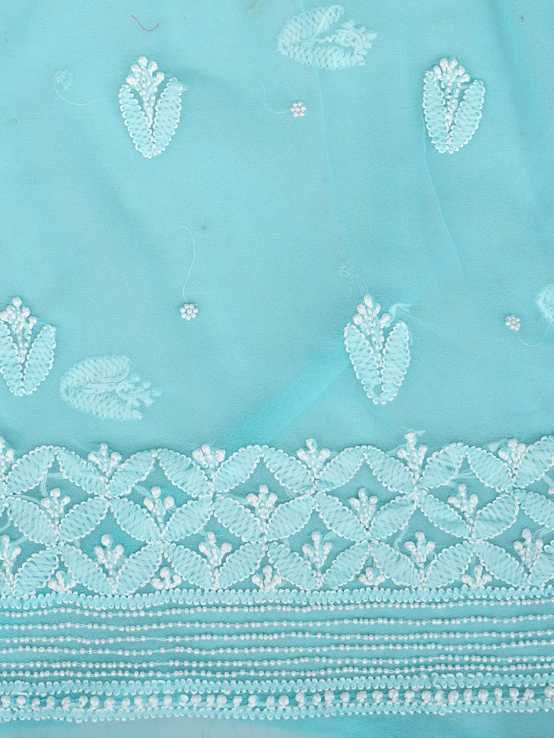 Ada Hand Embroidered Bright Sky Blue Faux Georgette Lucknowi Chikankari Unstitched Suit Piece With Pearl Work 01A998101