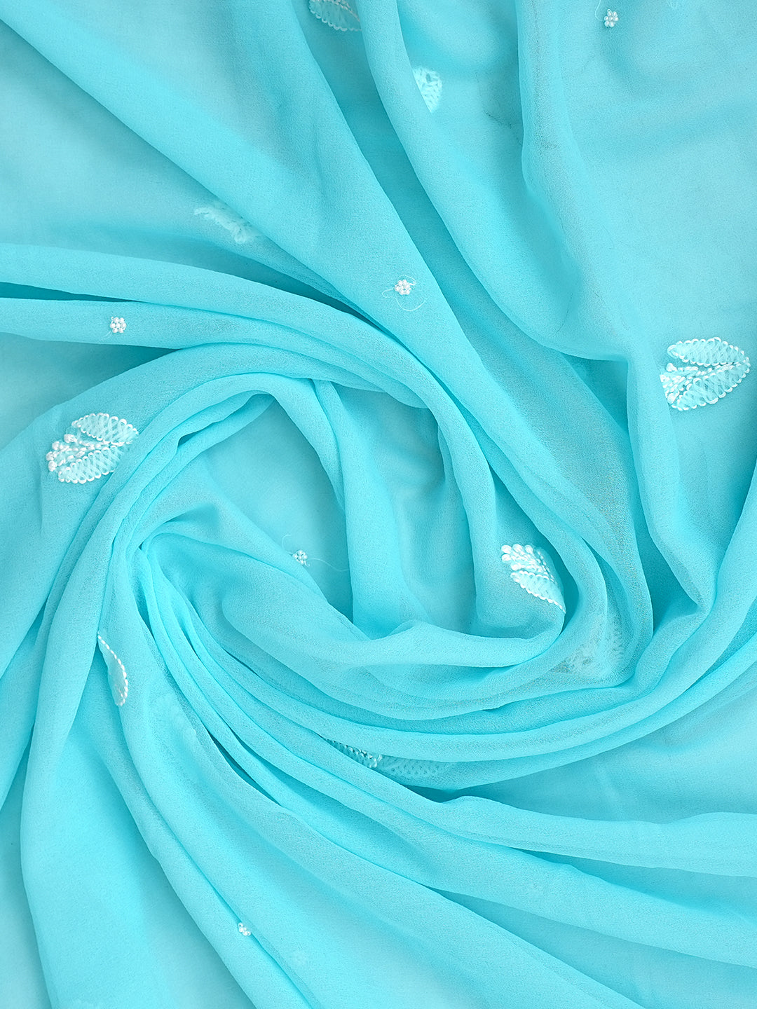 Ada Hand Embroidered Bright Sky Blue Faux Georgette Lucknowi Chikankari Unstitched Suit Piece With Pearl Work 01A998101