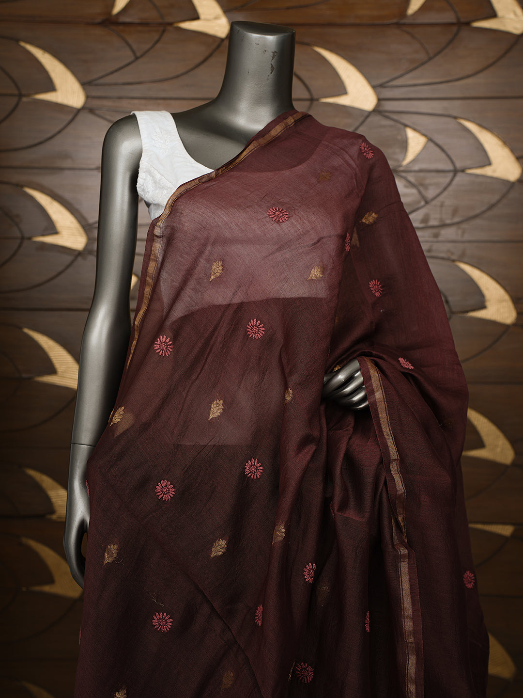 Ada Hand Embroidered Brown Chanderi Lucknowi Chikankari Dupatta 07A501149_3