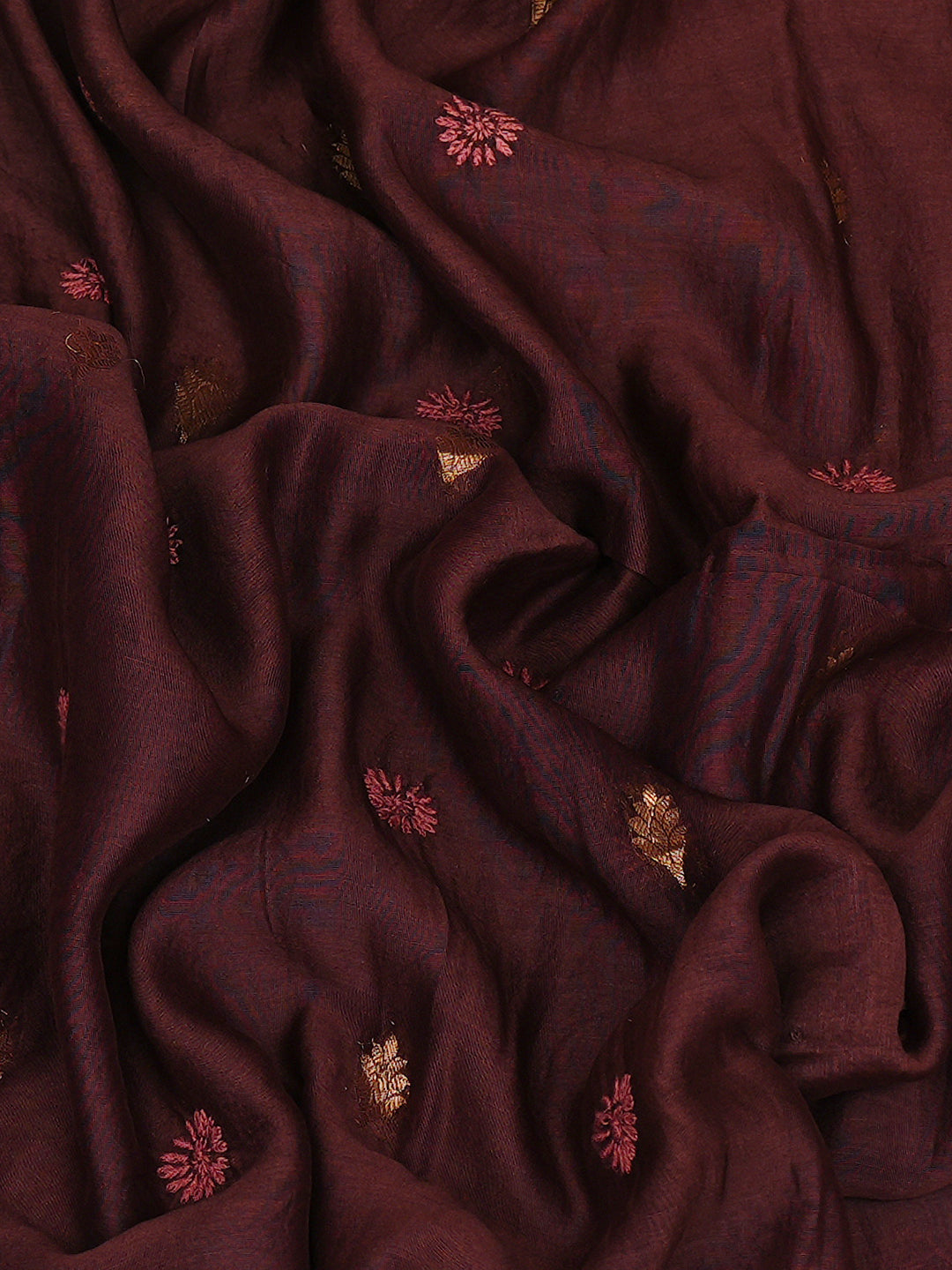 Ada Hand Embroidered Brown Chanderi Lucknowi Chikankari Dupatta 07A501149_4