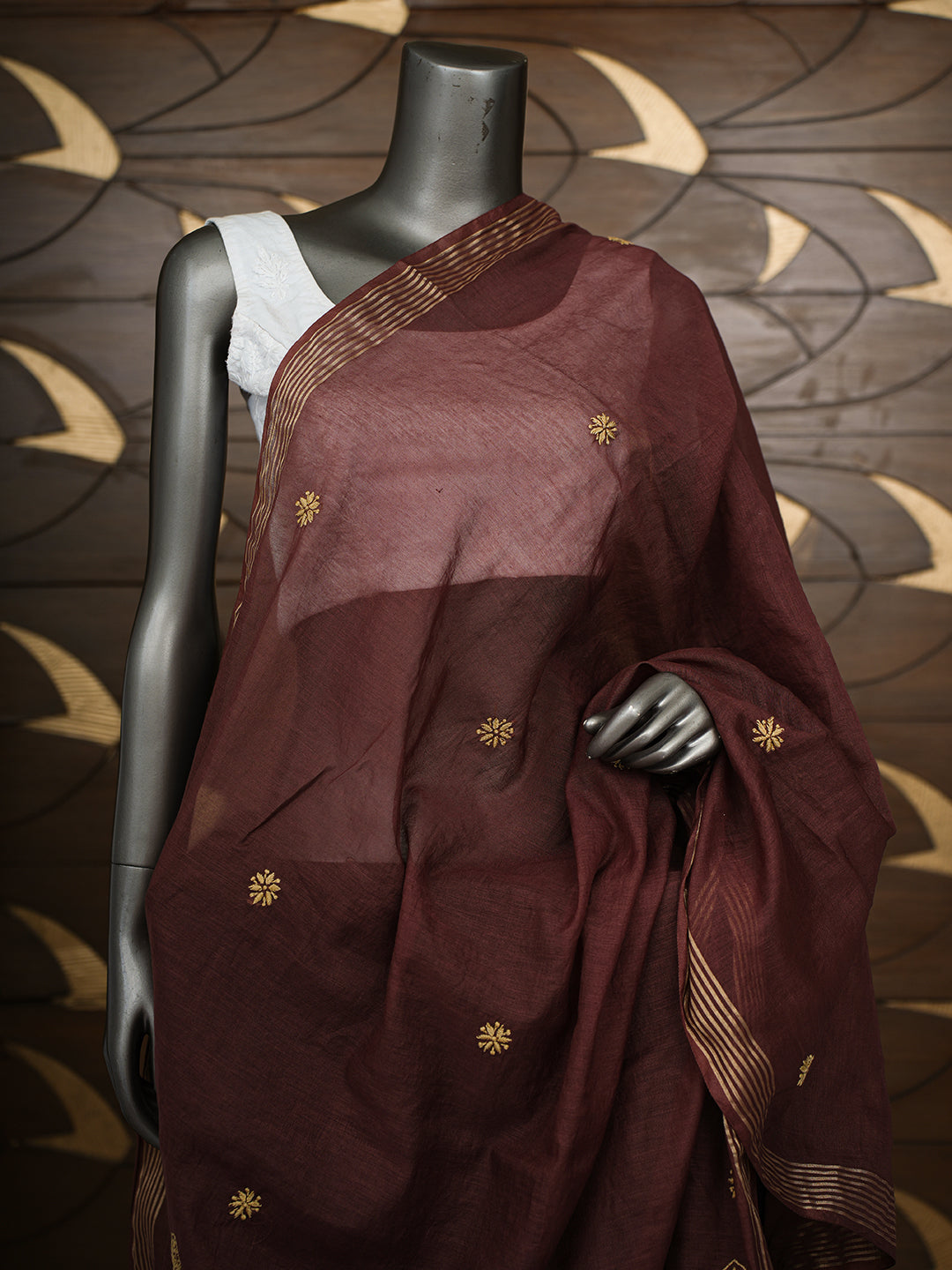 Ada Hand Embroidered Brown Chanderi Lucknowi Chikankari Dupatta 07A501210