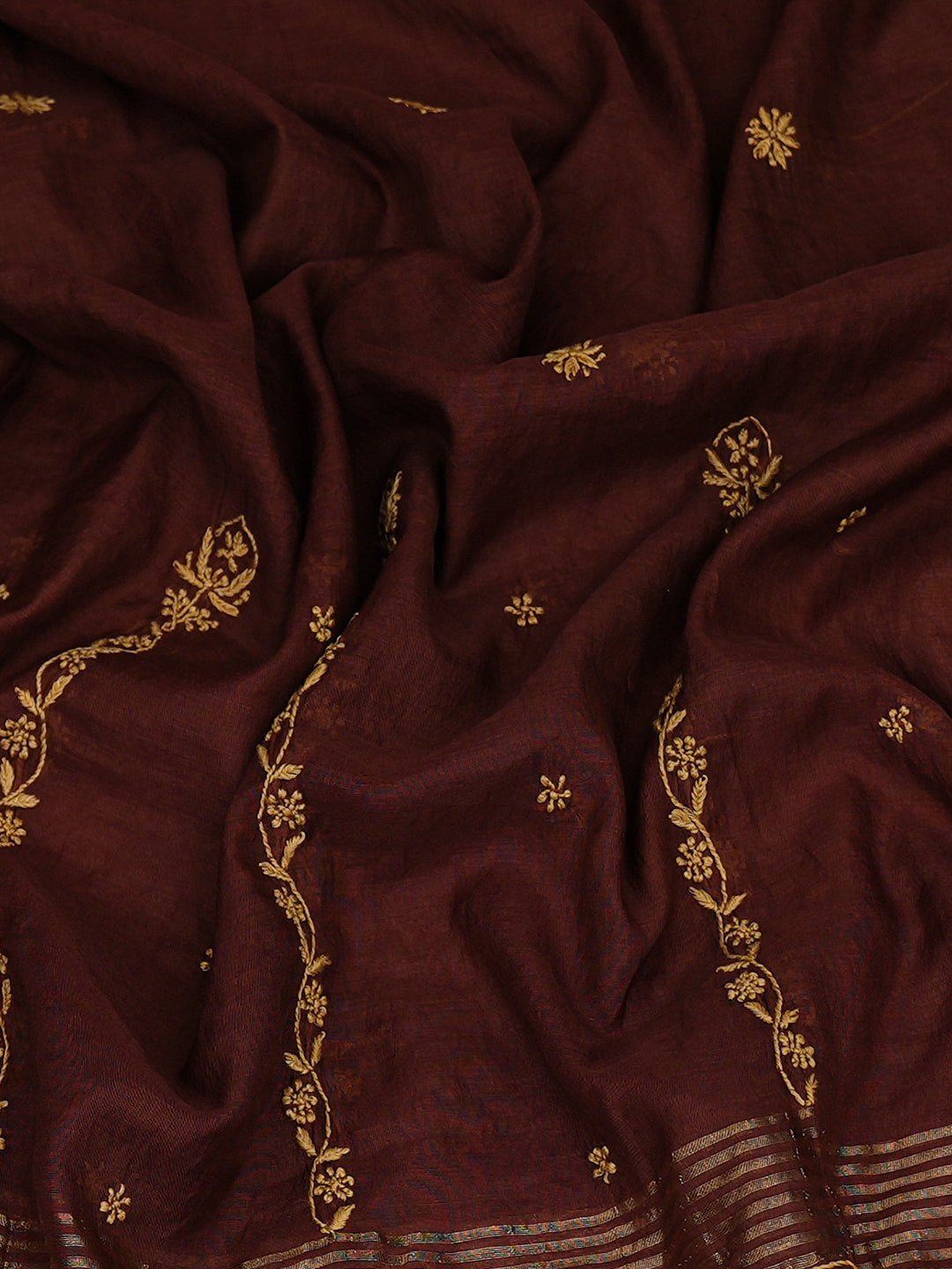 Ada Hand Embroidered Brown Chanderi Lucknowi Chikankari Dupatta 07A501210