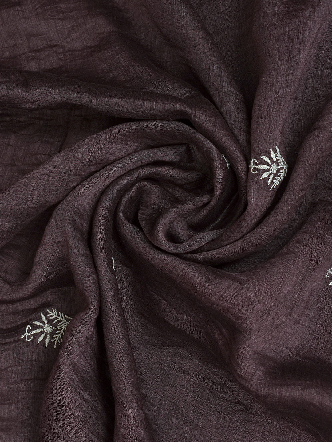Ada Hand Embroidered Brown Linen Lucknowi Chikankari Unstitched Kurta Dupatta Set_8