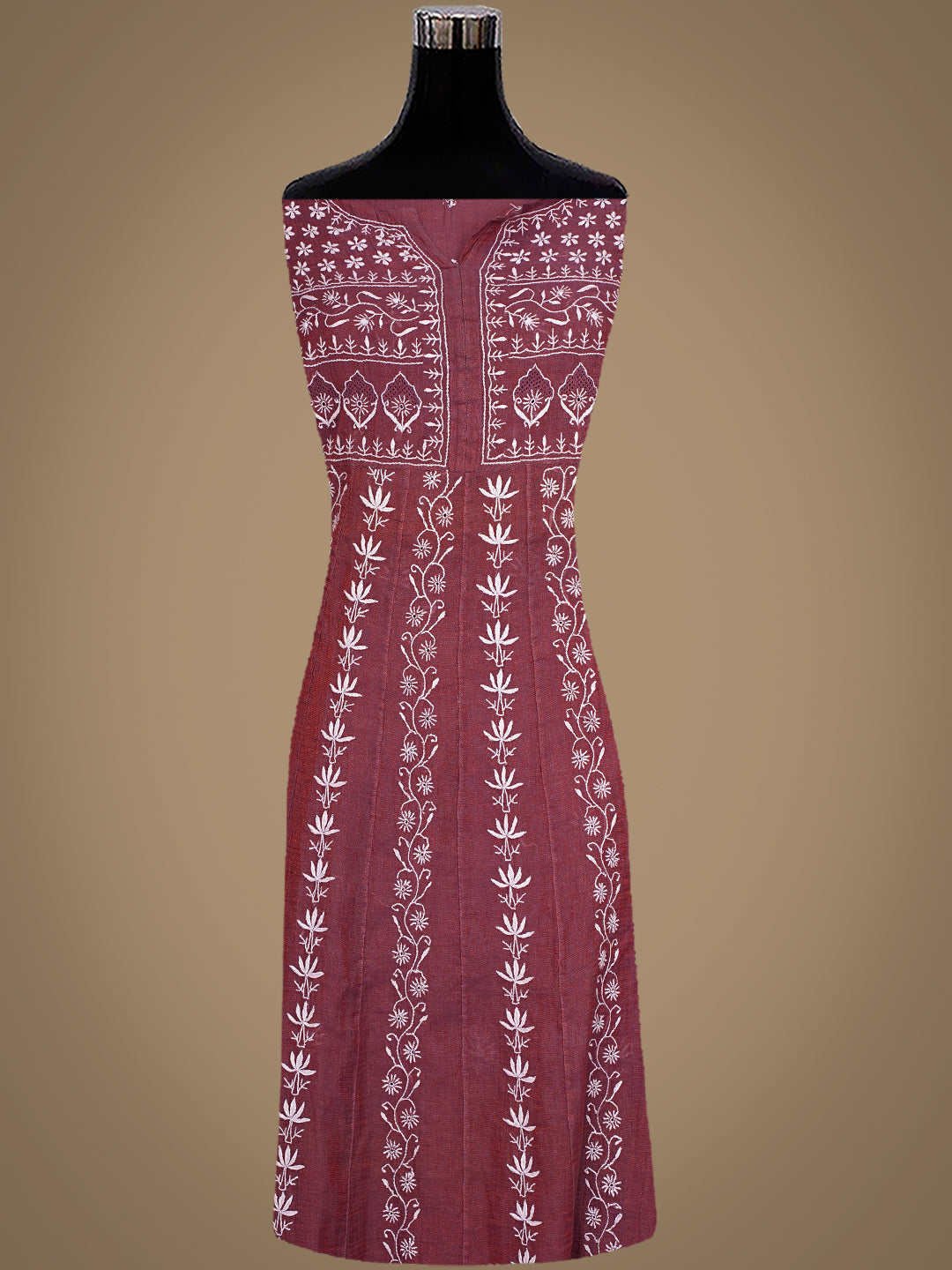 Ada Hand Embroidered Brown Tissue Lucknowi Chikankari Semi-stitched Kurta Dupatta set 01A617624