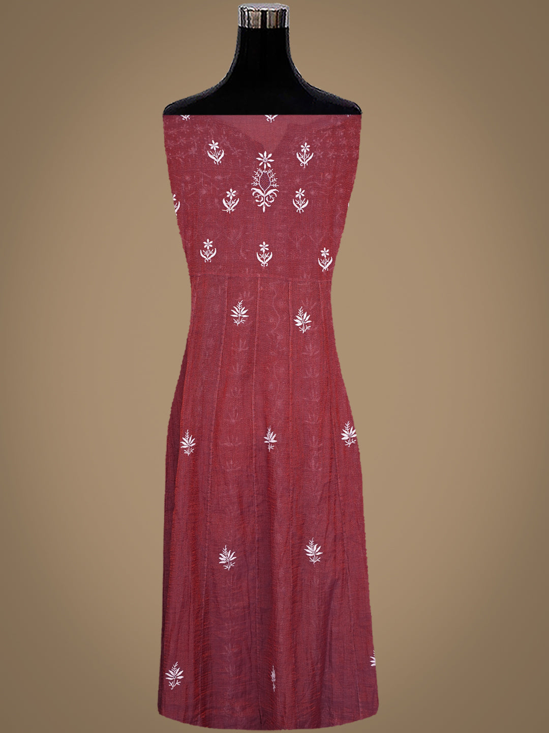 Ada Hand Embroidered Brown Tissue Lucknowi Chikankari Semi-stitched Kurta Dupatta set 01A617624
