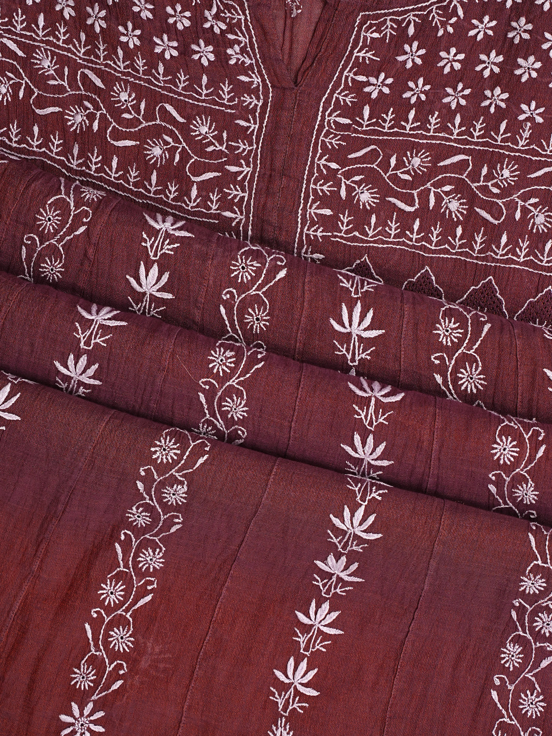 Ada Hand Embroidered Brown Tissue Lucknowi Chikankari Semi-stitched Kurta Dupatta set 01A617624