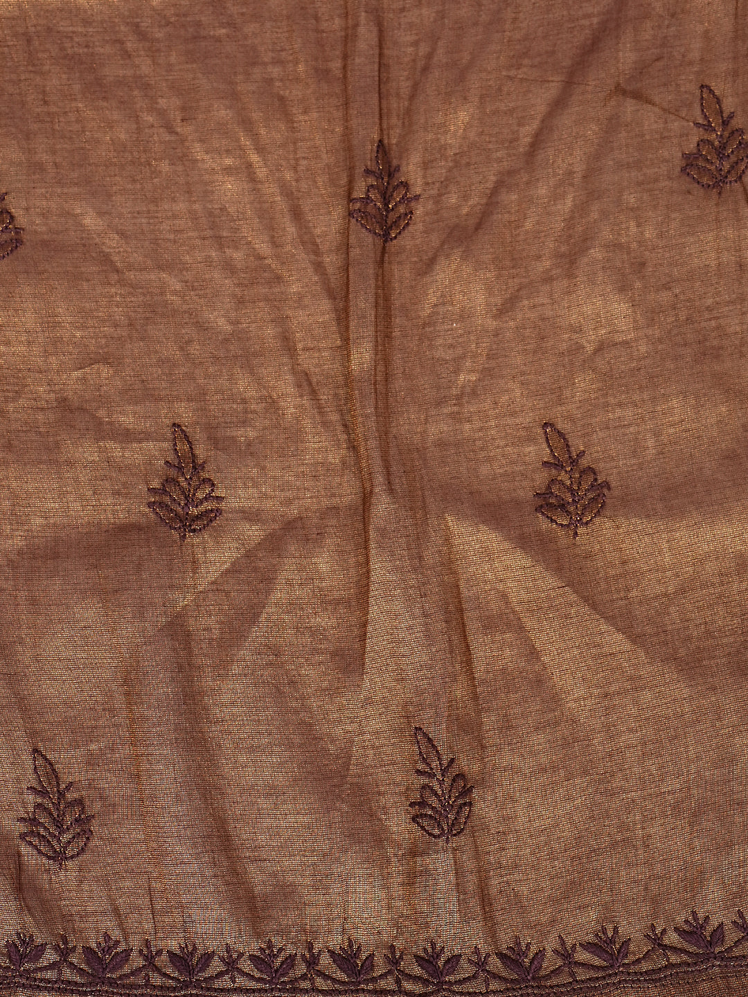 Ada Hand Embroidered Brown Tissue Lucknowi Chikankari Semi-stitched Kurta Dupatta set 01A946070