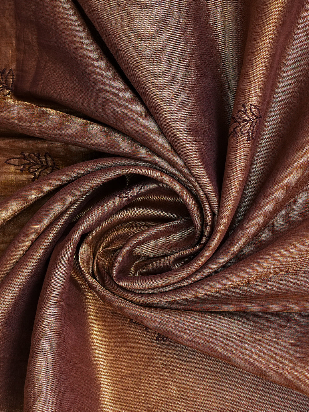 Ada Hand Embroidered Brown Tissue Lucknowi Chikankari Semi-stitched Kurta Dupatta set 01A946070