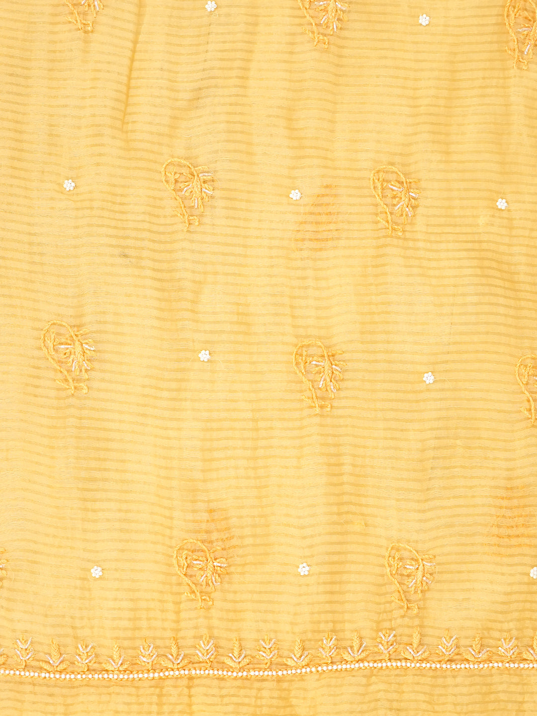 Ada Hand Embroidered Butter Yellow Chanderi Lucknowi Chikankari Unstitched Kurta Dupatta Set With Pearl Work 01A947890