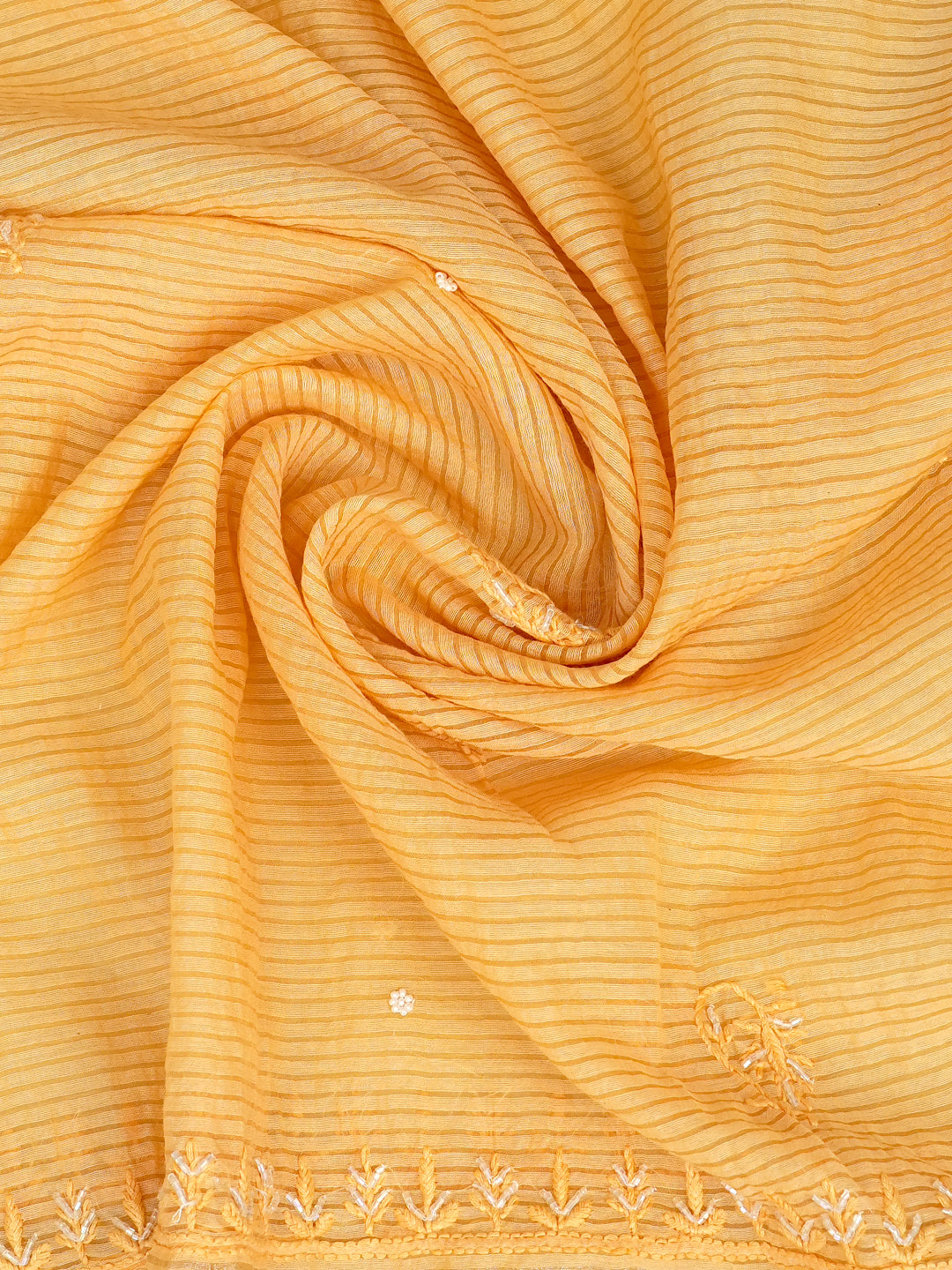 Ada Hand Embroidered Butter Yellow Chanderi Lucknowi Chikankari Unstitched Kurta Dupatta Set With Pearl Work 01A947890