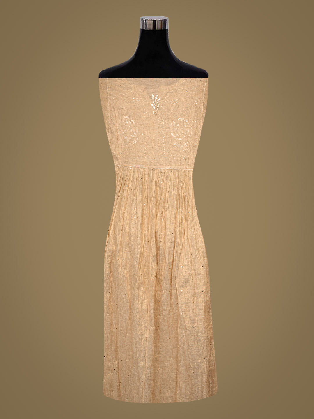 Ada Hand Embroidered Camel Brown Tissue Semi-Stitched A-line Kurta Dupatta Set With Muqaish Work 01A961861