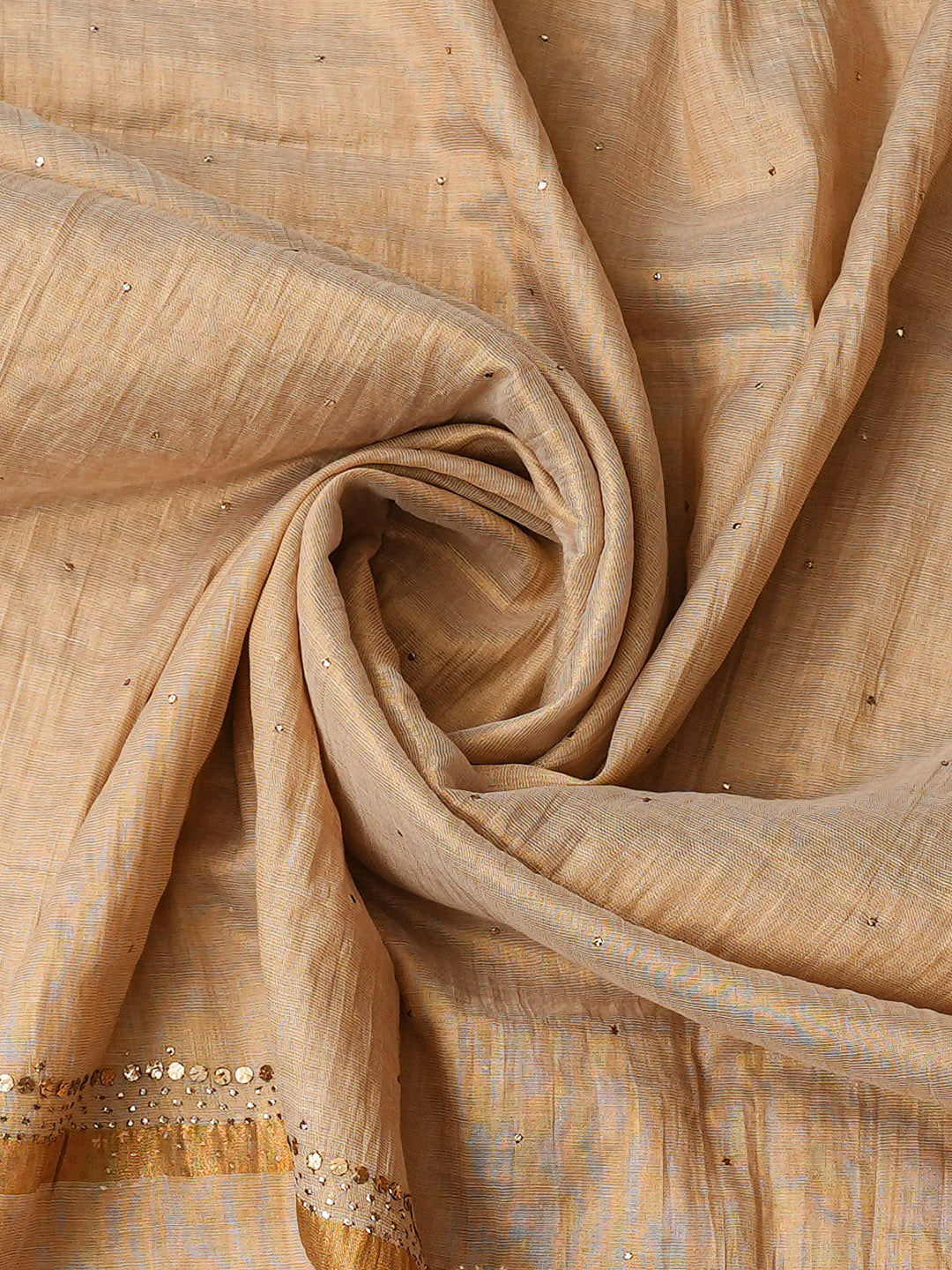 Ada Hand Embroidered Camel Brown Tissue Semi-Stitched A-line Kurta Dupatta Set With Muqaish Work 01A961861