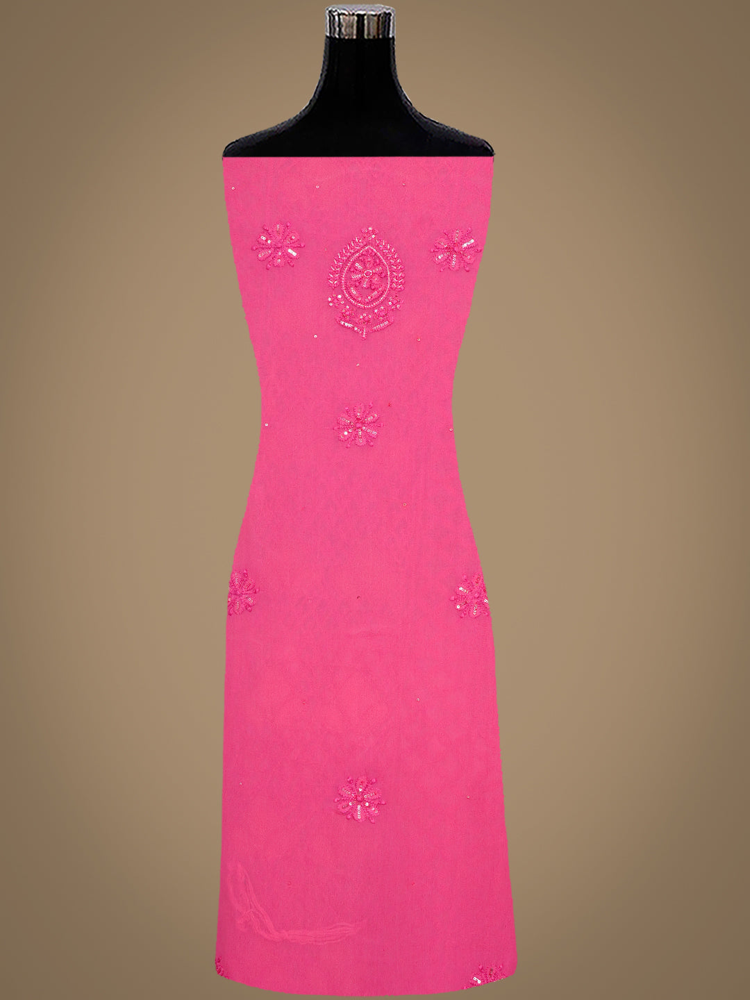 Ada Hand Embroidered Carrot Pink Viscose Georgette Lucknowi Chikankari Unstitched Kurta Dupatta Set With Sequinned Work 01A965034