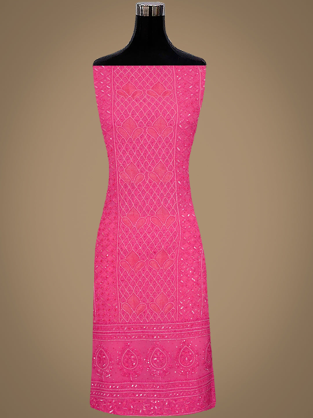 Ada Hand Embroidered Carrot Pink Viscose Georgette Lucknowi Chikankari Unstitched Kurta Dupatta Set With Sequinned Work 01A965034