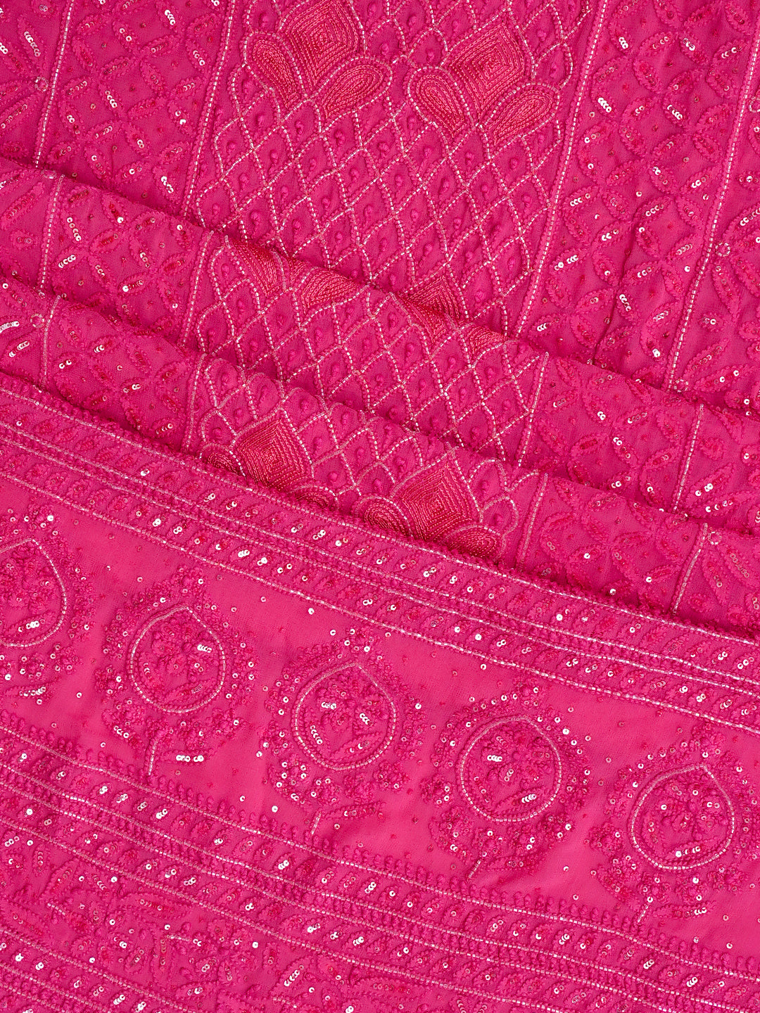 Ada Hand Embroidered Carrot Pink Viscose Georgette Lucknowi Chikankari Unstitched Kurta Dupatta Set With Sequinned Work 01A965034