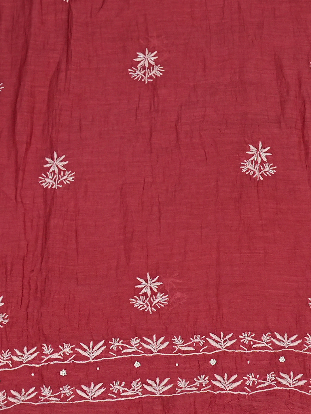 Ada Hand Embroidered Carrot Pink Chanderi Lucknowi Chikankari Unstitched Kurta Dupatta Set 01A934916
