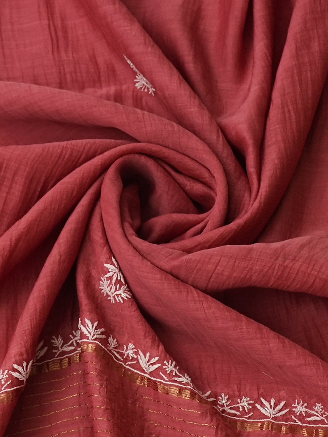 Ada Hand Embroidered Carrot Pink Chanderi Lucknowi Chikankari Unstitched Kurta Dupatta Set 01A934916
