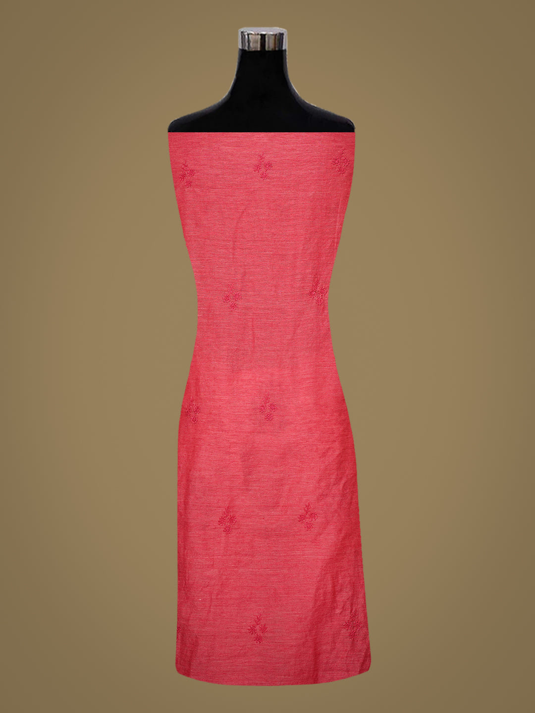 Ada Hand Embroidered Carrot Pink Chanderi Lucknowi Chikankari Unstitched Kurta Dupatta Set 07A502903_4