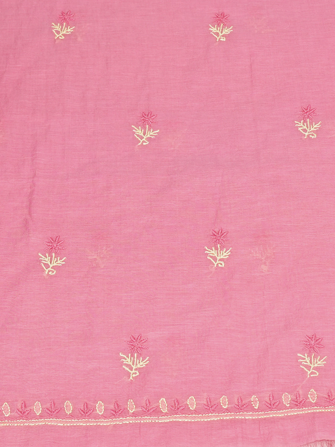 Ada Hand Embroidered Carrot Pink Chanderi Lucknowi Chikankari Unstitched Kurta Dupatta Set 07A503609_4