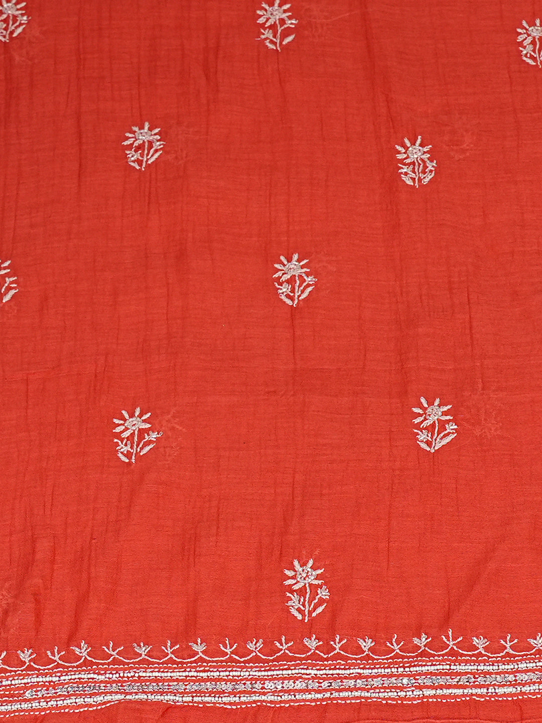 Ada Hand Embroidered Carrot Pink Chanderi Lucknowi Chikankari Unstitched Kurta Dupatta Set With Muqaish/Mukaish Work 01A832276